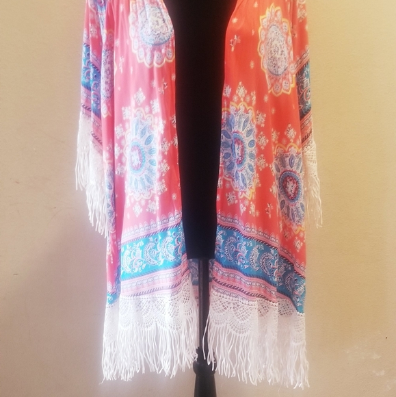 👘 Umgee Orange Fringe Kimono - Picture 3 of 5